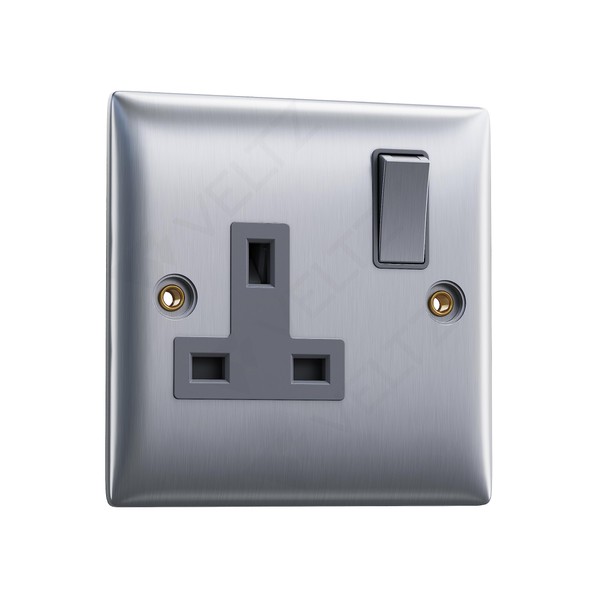 Single Socket Brushed Steel | VELTZ Pro | 13 Amp