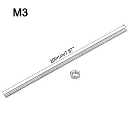 QUARKZMAN 6 Pack M3 x 200 mm Full Thread Rod with 6 Pack Hex Nuts 0.5 mm Thread Distance 304 Stainless Steel Right-Handed Threaded Rods Rod Bolts