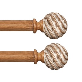 TKZTKZ Wood Curtain Rods for Windows 66-120" 2 Pack:Boho Farmhouse Wooden Curtain Rod for Living Room Bedroom,Rustic Adjustable Heavy Duty Drapery Rods Set Brown Decorative Bamboo Imitation Wood Grain
