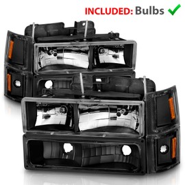AmeriLite Replacement Crystal Halogen Headlights Sets For 94-98 Chevy Fullsize Pickup Truck - Passenger and Driver Side, Vehicle Light Assembly, Black