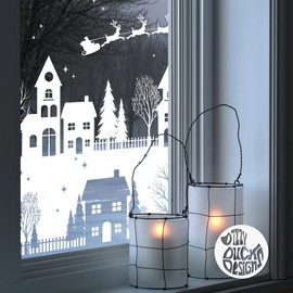 Dizzy Duck Christmas Window Sticker | Winter Village Scene | Reusable Cling