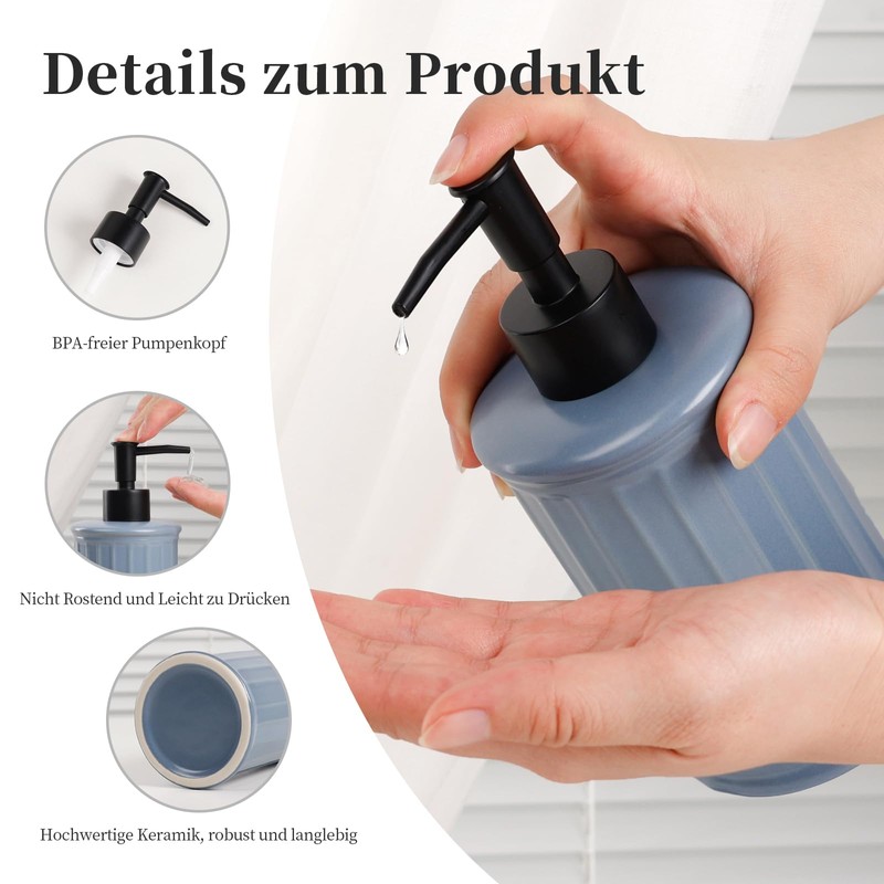 Umlaca Soap Dispenser, Refillable Ceramic Soap Dispenser, 360 ml, Suitable