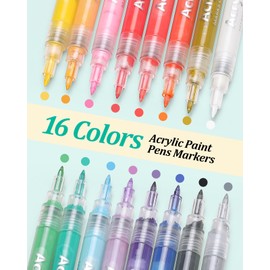 MaxGear Acrylic Paint Markers 16 Colors - 0.7mm Ultra Fine Tip Paint Pens for Rock Painting, Canvas, Wood, Glass, Fabric, Metal, Plastic - Perfect for DIY Crafts, Easter Eggs, Scrapbooking Supplies