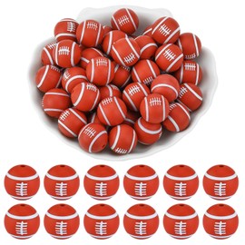 WEWAYSMILE 20 Stück 15 mm Sport-Silikonperlen zur Herstellung von Schlüsselanhängern Ball-Silikonperlen für Stifte DIY-Armbänder Halsketten Schlüsselbänder（Rugby）