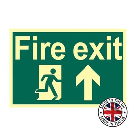 Photoluminescent Fire Exit Arrow Up Sign, Glow In The Dark, Flexible Vinyl, W300mm x H200mm