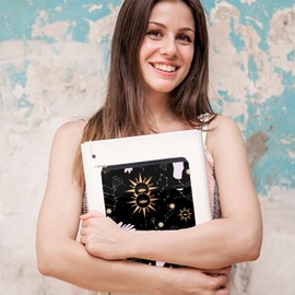 NICENEEDED Tarot Book Sleeves with Zipper, Printed Book Cover for Book Lovers, Waterproof Book Protector Book Carrier with Front Pocket Washable Fabric Book Case for Paperbacks and Hardcovers