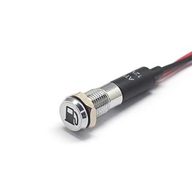 Alpinetech PL8MS 8mm 5/16" 12V LED Metal Signal Indicator Pilot Dash Light with Symbols (Low Fuel)