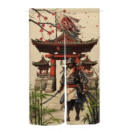 XMJJKUF Traditional Japanese Noren Doorway Curtain Tapestry Window Treatment Cotton Linen for Wall Hanging Home Bathroom Decoration Ukiyoe Room Privacy Divider Partition 28.3"x 47.2" (Warrior, Temple)