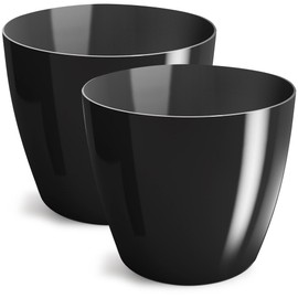 PECZEKO Flower Pot Shiny Plastic Planter Decorative Pot for Large and Small Plants, Set of 2 Flower Pot, Flower Pot Herb Pot, Black, Diameter 9.5 cm