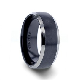 NOLAN Brushed Domed Black Titanium Wedding Band with Polished Beveled Edges - 8mm -Size5