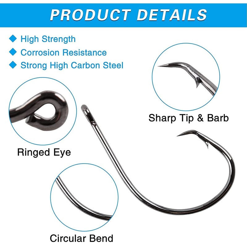 Fishing Hooks Ultra Point Circle Hooks,50PCS High Carbon Steel Offset