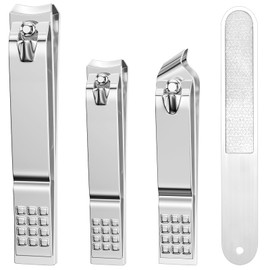 Nail Clippers for Men Women, 4 PCS Nail Clipper Set, Premium Toenail Clippers, Fingernail Clipper, Ultra Sharp Toe Nail Clippers, Nail Cutter, Finger Nail Clippers Adult, Silver