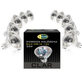 CLAR - Halogen GU4 12V 35W Bulb, 35 mm, Warm White, Dimmable, 2700ºK (Pack of 10)