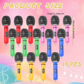 Kids Inflatable Microphones 15-Pack – 10-Inch Colorful Blow-Up Mic Toys – Durable Party Props for Karaoke, 80s 90s Theme, Music Events, Selfie Booths & Kids Performances