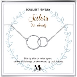 SOULMEET Sterling Silver Sister Bracelet Gifts from Sister, Two Interlocking Infinity Circles Bracelet for Sisters for Eternity