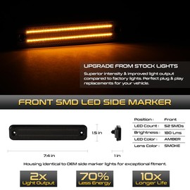 VIPMOTOZ 4PC Front+Rear Dark Amber+Red LED Side Marker Lamps Compatible With 2003-2009 Hummer H2 Smoked Tinted Lens Left Driver Right Passenger Side Pair Set