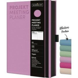 Projekt-Meeting Planer Flieder: Notizbuch A5, Ausfüllbuch mit Farbschnittkante, Lesebändchen, Stiftehalter und Gummiband, 200 Seiten - SchreibLiebe