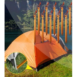 Tiardey 10Pcs Aluminum Lightweight Tent Stakes Set, Camping Tent Stakes Accessories Kit,Tent Stakes, Plastic Hammer, Nail Puller with Bag for Easy Camping - Yellow
