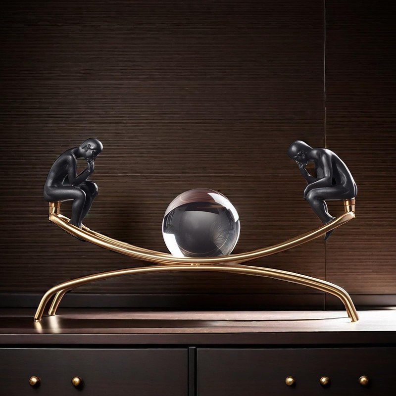 XINDAM Elegant The Thinker Thinking Man Statue with Crystal Ball