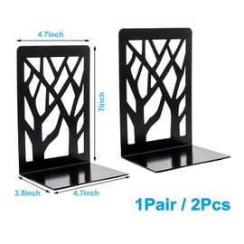 MSDADA Bookends Metal Black Book Holder Shelf, Bookend Holder with Non-Slip Book Stoppers for School Home Office (1 Pair Black)