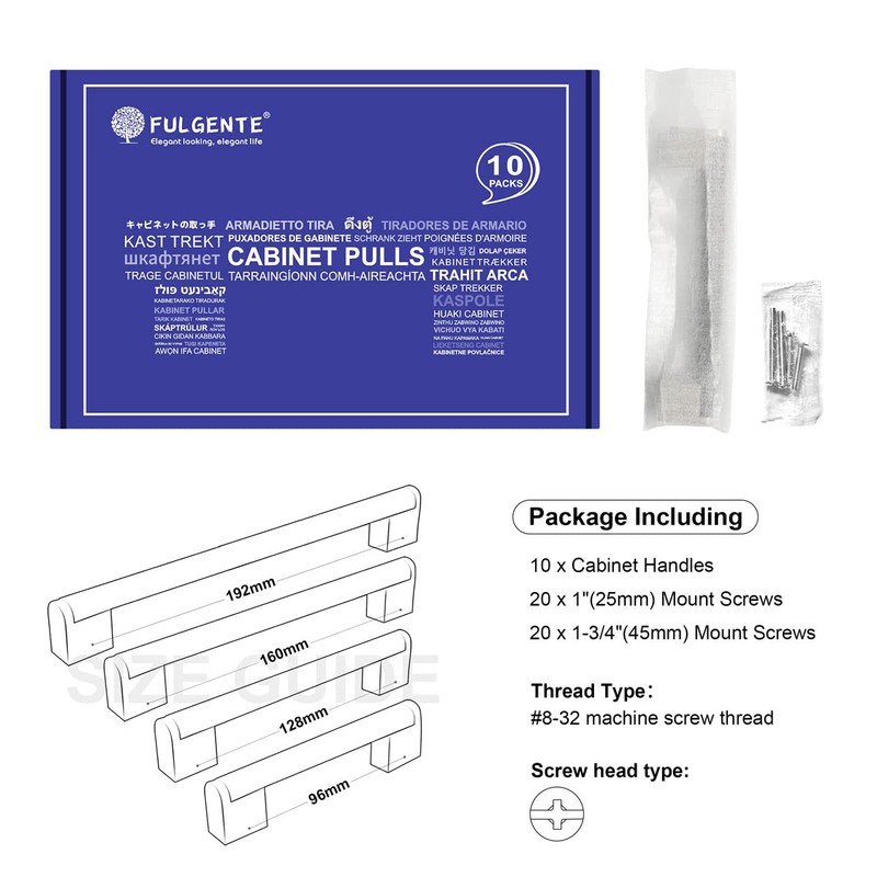 Fulgente Euro Cabinet Handles Flat Black 10 Pack, Hole Spacing: