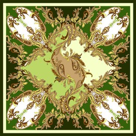 LORENZO CANA Luxury Silk Scarf Elaborately Printed Scarf 100% Silk Harmonious Colours Women's Scarf Green 90 x 90 cm, Green