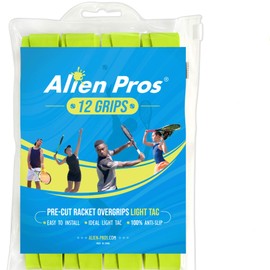 Alien Pros Tennis Racket Grip Tape (12 Grips) – Precut and Light TAC Feel Tennis Grip – Tennis Overgrip Grip Tape Tennis Racket – Wrap Your Racquet for High Performance (12 Grips, Neon Yellow)