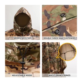 GRVCN Military Rain Poncho, Camouflage Rain Coat Outdoor Waterproof Lightweight