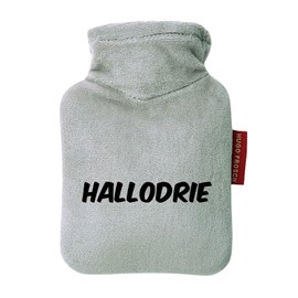 Huuraa Taschenwärmer Hallodrie Schriftzug Geschenk 0,2 Liter Grey Mini Veloursbezug Hallodrie Geschenkidee