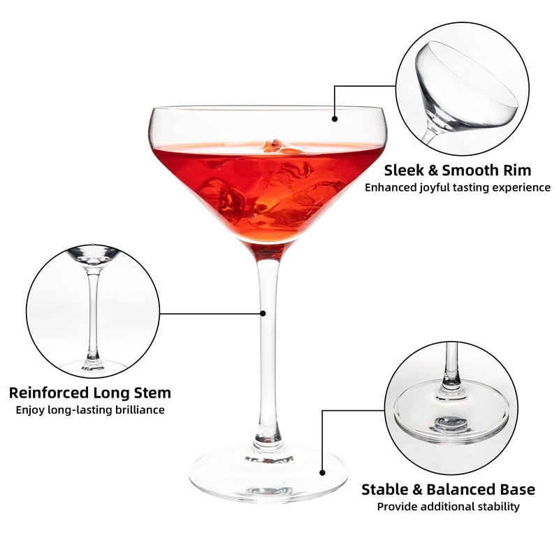 YARYOUNG 12Oz Martini Glasses Set of 6 Dishwasher Safe Long