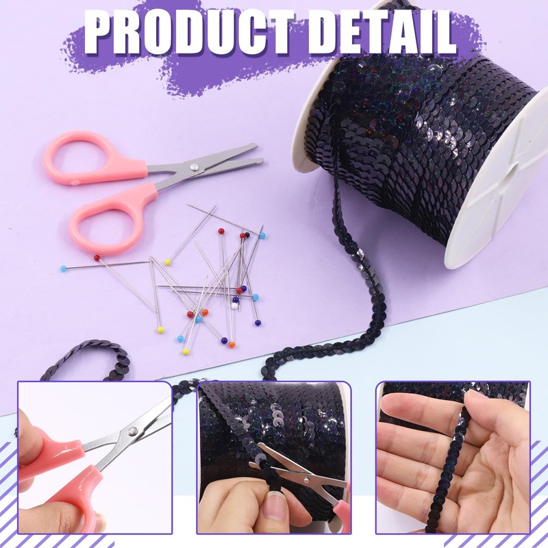 Swpeet 6mm 100 Yard Black Flat Sequin Strip Teal Sequins