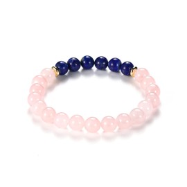 Lapis Lazuli Rose Quartz Crystal Bracelet, Love Friendship Pink Crystal Blue Stone Chakra Bracelet, Business Money Energy Wealth Good Luck Prosperity Feng Shui Beaded Bracelet for Men Women (Rose Quartz Lapis Lazuli)