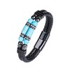 Mens Leather Turquoise Stone Bracelet–8.3" Braided Multi‑Layer Stainless Steel Clasp
