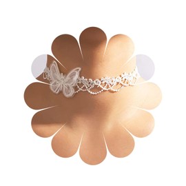 Allereya Vintage Hollow Lace Necklace White Wide Lace Choker Necklace White Lace Butterfly Necklace Plain Lace Clavicle Necklace Jewelry for Women and Girls