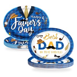 Grencian 50Pcs Fathers Day Decorations Happy Father Day Oval Paper Plates Large 10" X 12" Disposable Father Day Party Plates Tableware Set for Father's Day Best Dad Party Dinner Decorations