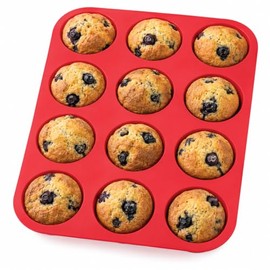 Mrs. Anderson's Baking Molde de silicona para hornear magdalenas de 12 tazas, sin BPA, silicona antiadherente de grado europeo, 13.5 x 10 x 1.25 pulgadas