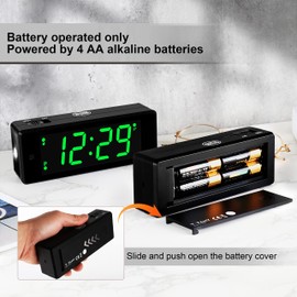 T-FAMY Digital Alarm Clock Battery Operated with Hybrid LED/LCD Time Display, Night Visiable, Emergency Flashlight, Small Travel Clock for Bedroom Bedside (Green Display)