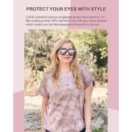 LVIOE Cat Eyes Sunglasses for Women, Polarized Oversized Fashion Vintage Eyewear for Driving Fishing - 99.99% UV Protection