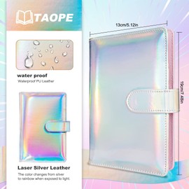 Taope Budget Planner, 6-Ring A6 Budget Binder, Money Organiser, with Soft Pockets, Leather Notebook, Cash Envelopes, Household Expense Book with Money Compartments, Laser Pink