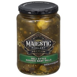 Mt Olive, Majestic Picklery Premium Deli Style Kosher Baby Dills, 24 Fl Oz