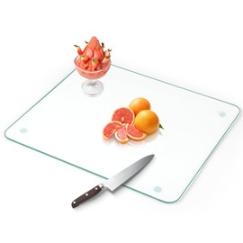 FUIJOL Tempered Glass Cutting Board for Kitchen Counter, Clear Cutting Board for Countertop with Rubber Feet – Heat, Scratch, Shatter Resistant, Dishwasher Safe, Easy to Clean, 18x24"