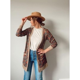 GRECERELLE Paisley Floral Print Open Front Cardigan for Women Button Down Lightweight Outerwear with Pocket