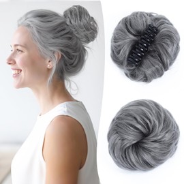 WKCT Messy Bun Hair Pieces for Women, Wavy Claw Clip Hair Bun, Synthetic Fake Hairs Buns Extension, Tousled Updo Messy Buns Hairs Clip for Women Daily Wear (Dimray#, 1 Count (Pack of 1))