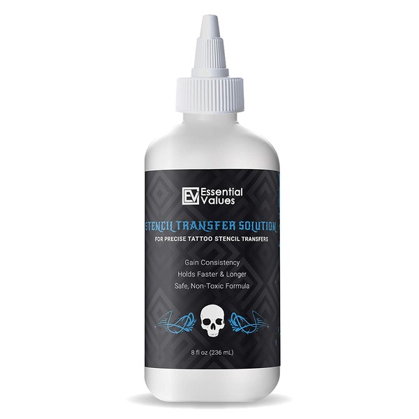 Tattoo Transfer Gel Solution (8 fl oz), Perfect For Sharp, Dark & Clean Stencils - Designed To Last All Day Tatting Sessions by Essential Values