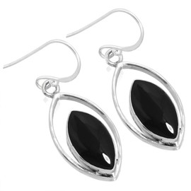 Jeweloporium 925 Sterling Silver Earring for Women Natural Black Onyx Stone Drop Dangle Boho Silver Earring Anniversary - Gift Statement Jewelry