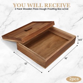 Oranbulb Acacia Wood Pizza Dough Proofing Box With Lid Set-2 Pack, Large 16 X 12 Inch Pizza Dough Proofing Container Vintage Proofing Container Tray With Spatula For Pizza Bread Dough