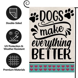 Texupday Dogs Make Everything Better Double Sided Vertical Burlap Garden Flag Daily Pet Love Rustic Farmhouse Holiday Party Outdoor Yard Banner 12" x 18"