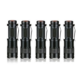 Ledsniper 5 Pack 3 Modes Handheld Mini Cree Q5 LED Flashlight Torch Tactical Lamp 7w 500lm Adjustable Focus Zoomable Light