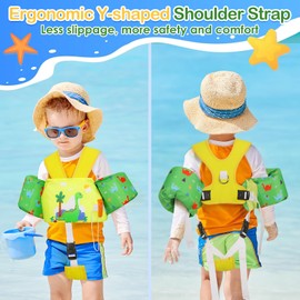 MoKo Kids Swimming Vest, Toddler Floaties, Arm Band Floaties with Adjustable Strap, Swim Jacket Water Wing Pool Float, Water Sports Learning Swim Training Equipment, Yellowish Green Dinosaur