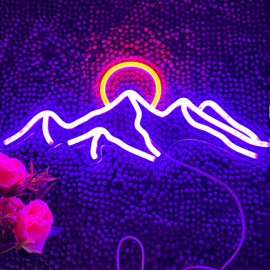 LED Neon Sign USB Powered with Dimmable Switch for Wall Decor,Mountain Neon Light for Teen Girl Room Decor, Sunrise Sunset Wall Art Lamp,Anime Neon Gaming Signs Room Aesthetic(Purple Red)